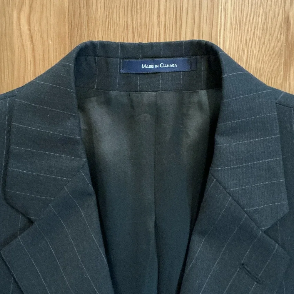 Ralph Ralph Lauren 42R Blue Pinstripe Wool Blazer‎ Jacket w Vest Made Canada